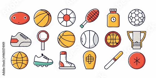 Colorful Collection of Sport Icons and Equipment Illustrations