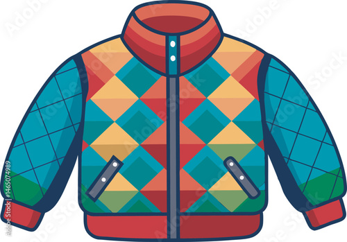 A detailed vector art illustration of a stylish quilted jacket, showcasing elegant stitching, texture, and modern fashion design elements
