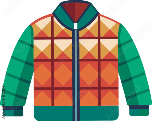 A detailed vector art illustration of a stylish quilted jacket, showcasing elegant stitching, texture, and modern fashion design elements