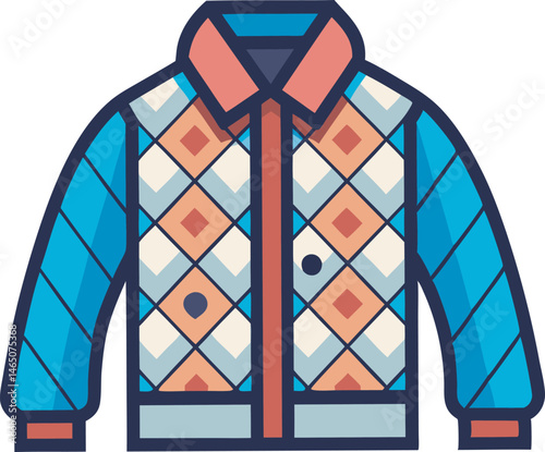 A detailed vector art illustration of a stylish quilted jacket, showcasing elegant stitching, texture, and modern fashion design elements