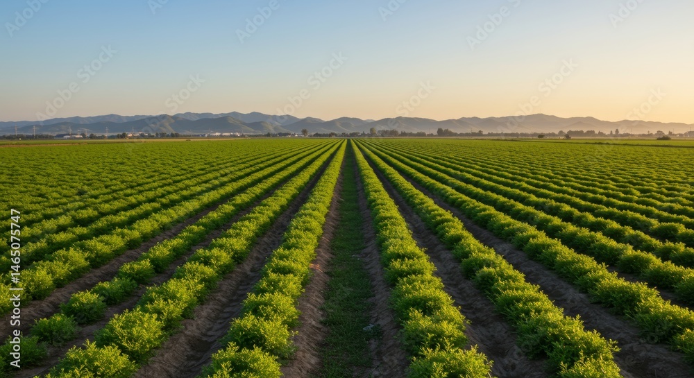 Expansive coriander fields showcase precision agriculture under a radiant sky Expansive coriander fields showcase precision agriculture under a radiant sky
