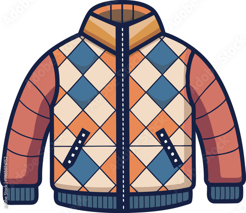 A detailed vector art illustration of a stylish quilted jacket, showcasing elegant stitching, texture, and modern fashion design elements