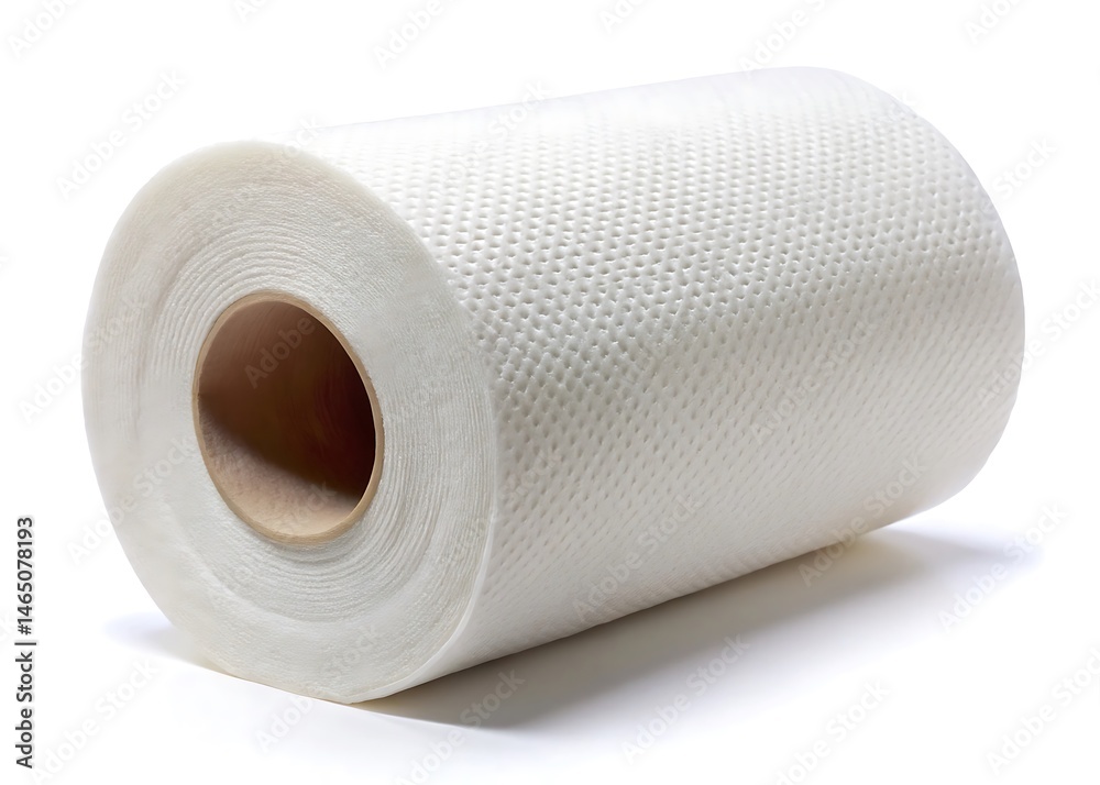 Fototapeta premium Single roll of paper towels isolated on white background
