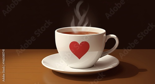 Steam rising from a cup of hot beverage with a heart design.