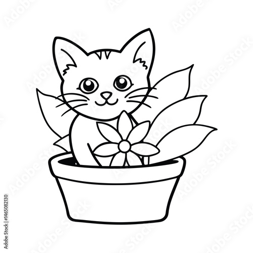 a kitten sitting flower pot coloring page vector art silhouette 