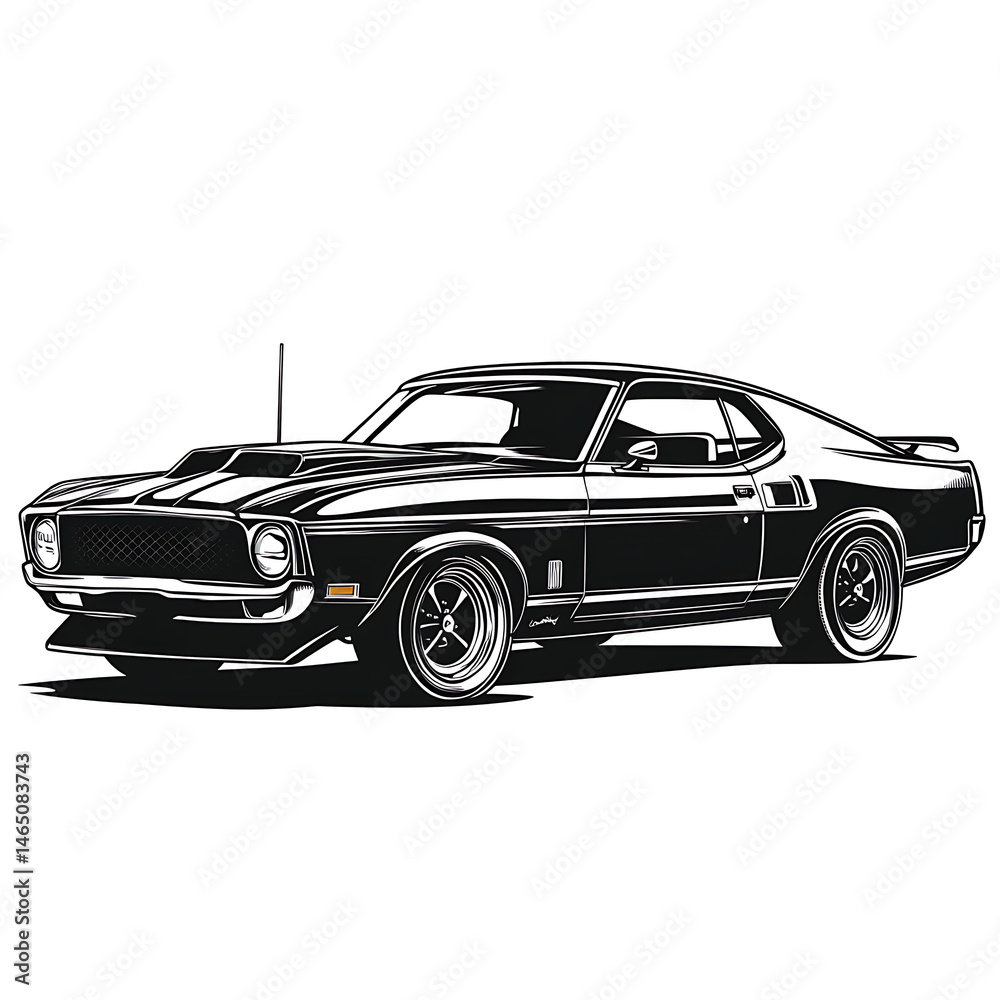 Naklejka premium Classic Black Muscle Car Illustration Vintage American Coupe