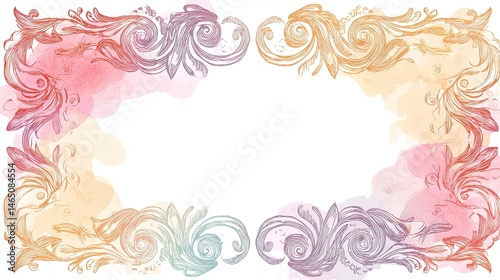 Wallpaper Mural Elegant Watercolor Floral Frame for Text Placement Torontodigital.ca