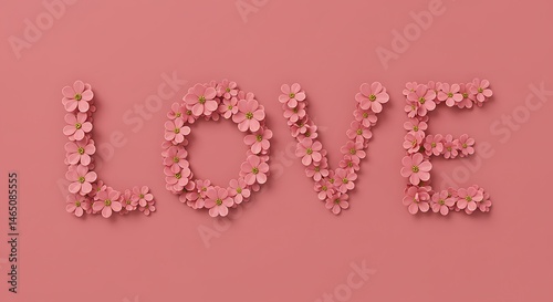 Romantic word art using small pink flowers.