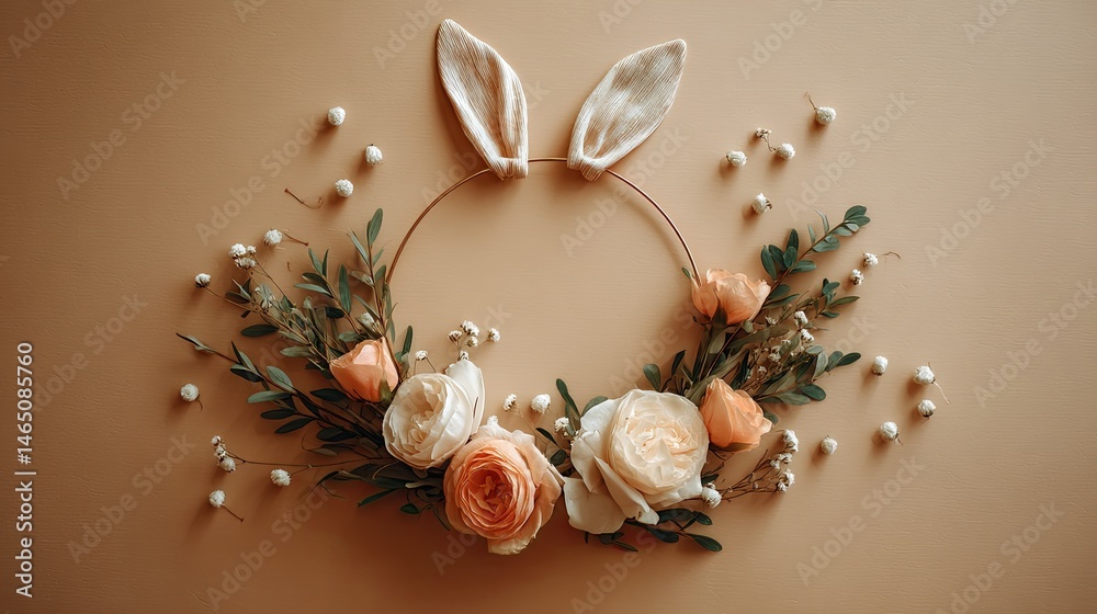 Obraz premium Easter Bunny Ears Wreath with Spring Flowers for Festive Decor