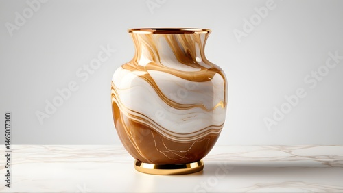 Elegant Marble Vase with Golden Accents on Bright Background