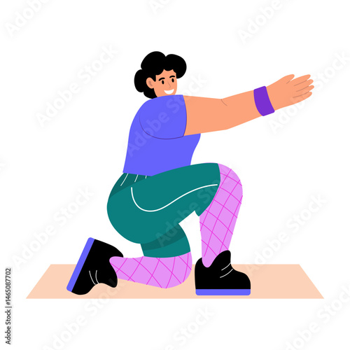 A flat style illustration showing a character doing pistol squats