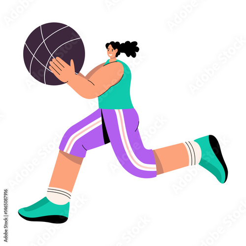 A character holding exercise ball, flat style illustration