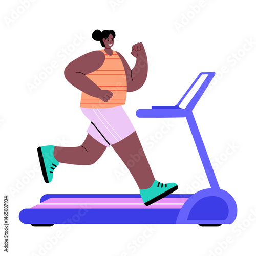 A flat style illustration showing a character doing treadmill exercise