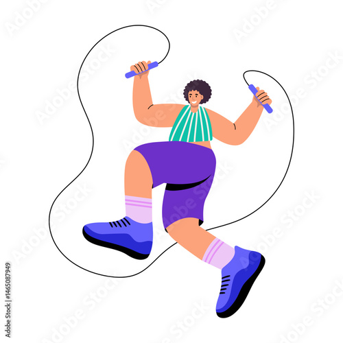 A flat style illustration showing a character doing jump rope exercise