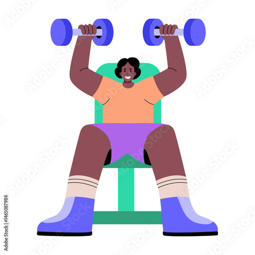 A flat style illustration showing character doing chest press exercise