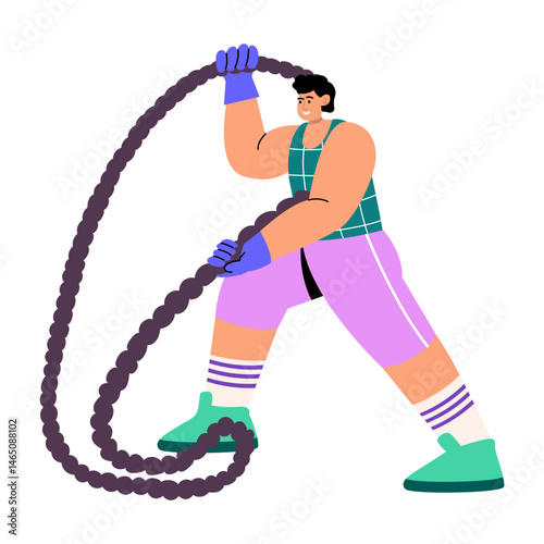 A flat style illustration showing a character doing rope workout