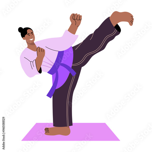 A flat style illustration showing a character doing martial arts