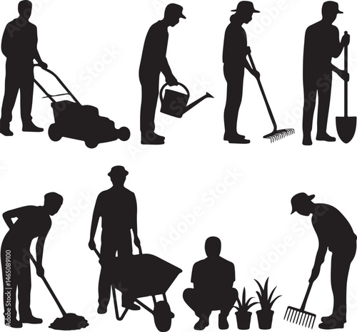 Gardener with Watering Can Silhouette

Garden Tools and Plants Vector Design

Woman Planting Flowers Silhouette

Gardening Scene with Raised Beds Art

Spring Garden Work Silhouette