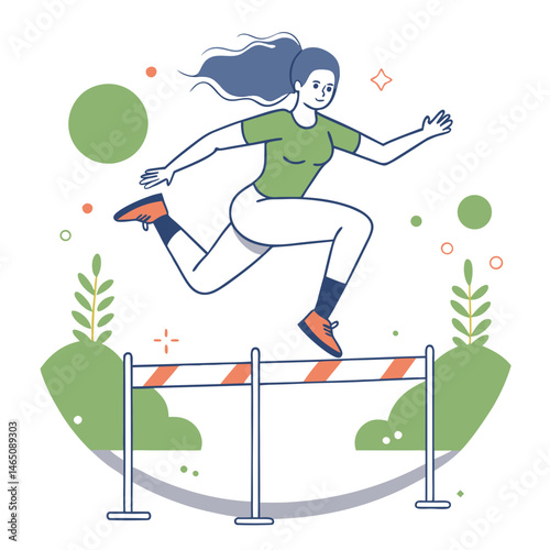 Professional athlete woman jumping over hurdles on running track, competitive sports and dynamic motion