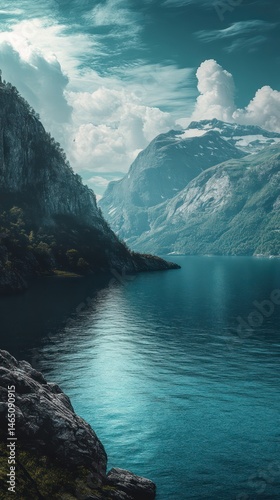 Peaceful mountain lake scenery