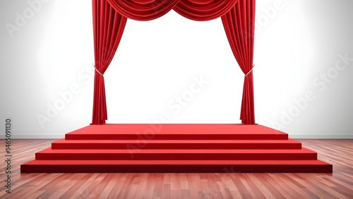 Elegant Red Stage Curtains with Platform and Light Background