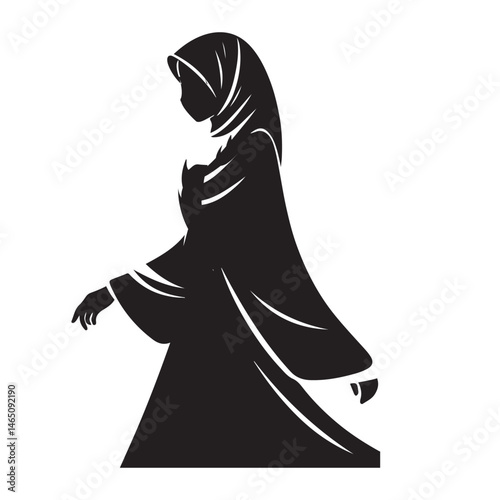 Full black hijab woman silhouette vector illustration for Islamic art and design projects