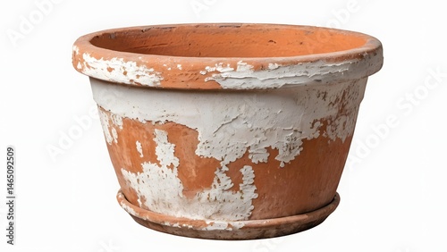 Vintage Terracotta Flower Pot with Peeling Paint and Rustic Charm