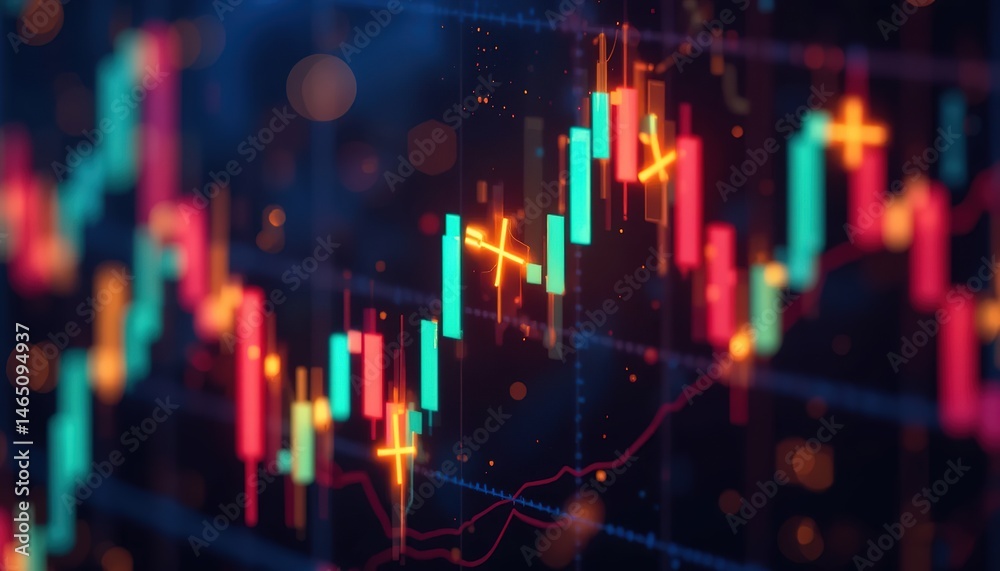 Fototapeta premium Vibrant Candlestick Chart Displaying Dynamic Market Trends