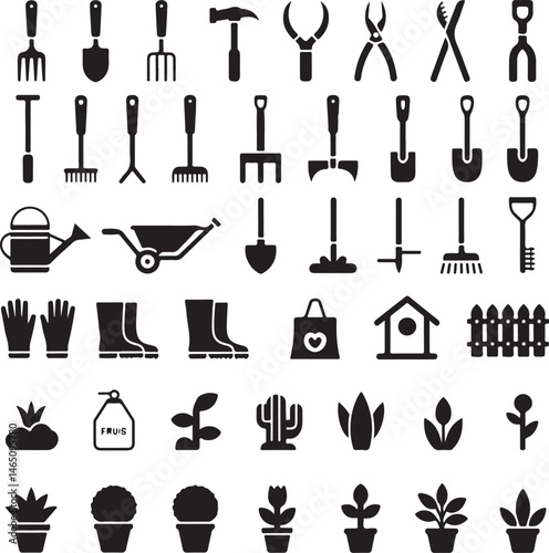 Gardening Tools Silhouette – Planting & Outdoor Hobby Art

Gardener Clipart Vector – Rake, Shovel, and Watering Can

Home Gardening SVG – Nature and Plant Care Design

Backyard Gardening Silhouette – 