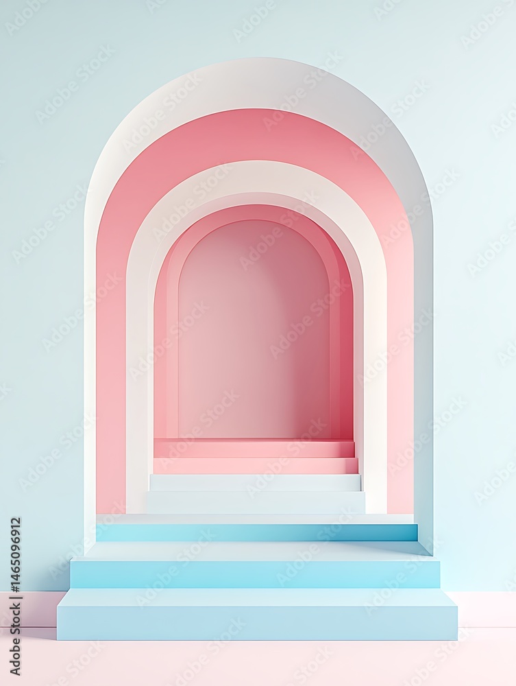 Fototapeta premium Pastel Archway with Steps - Abstract 3D Render