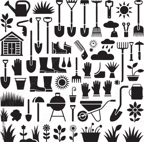 Gardening Tools Silhouette – Planting & Outdoor Hobby Art

Gardener Clipart Vector – Rake, Shovel, and Watering Can

Home Gardening SVG – Nature and Plant Care Design

Backyard Gardening Silhouette – 