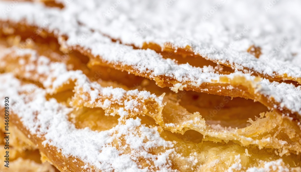 Fototapeta premium Baking flaky pastries with powdered sugar cozy kitchen food photography bright lighting close-up culinary art