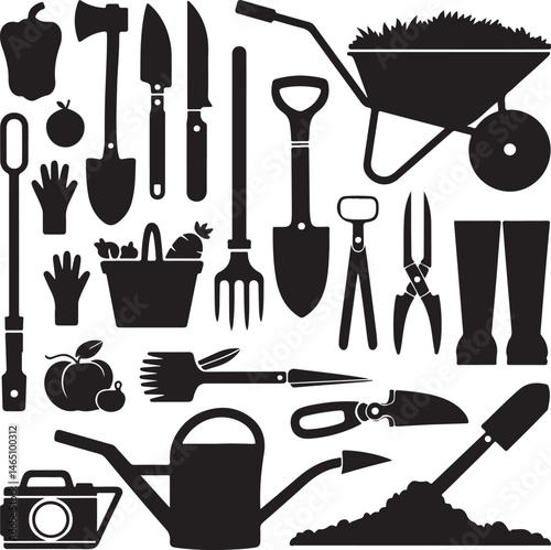 Gardener with Watering Can Silhouette

Garden Tools and Plants Vector Design

Woman Planting Flowers Silhouette

Gardening Scene with Raised Beds Art

Spring Garden Work Silhouette