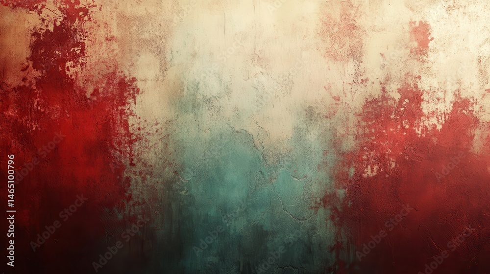 Fototapeta premium Abstract textured background with a mix of red, teal, and beige tones