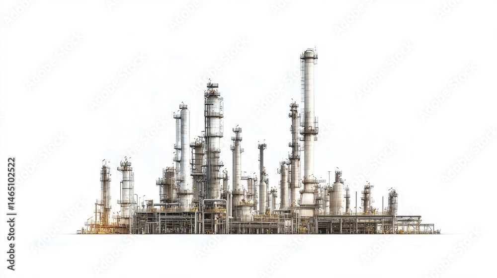 Obraz premium A refinery clipart, energy infrastructure element, flat design illustration, neutral tones, isolated on white background