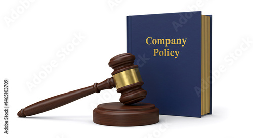 Company policy book with gavel for legal compliance and corporate governance best practices guide concept on transparent background