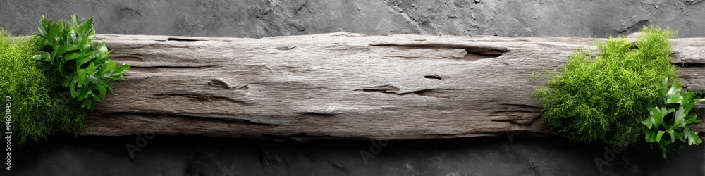 Driftwood and moss create a vibrant focal point in a natural landscape
