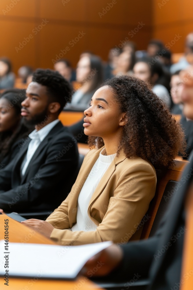 Students engage in lively discussions in a diverse law school classroom setting