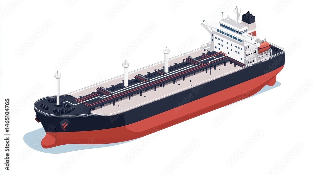 Fototapeta premium An oil tanker clipart, logistics element, isometric vector illustration, industrial color palette, isolated on white background
