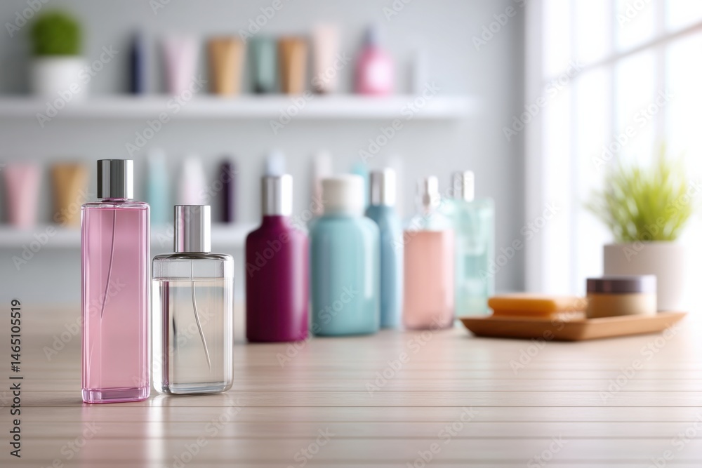 Bright and colorful room showcasing a variety of organized cosmetic products on display