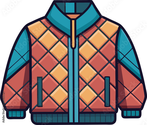 A detailed vector art illustration of a stylish quilted jacket, showcasing elegant stitching patterns, cozy texture, and fashionable winter design