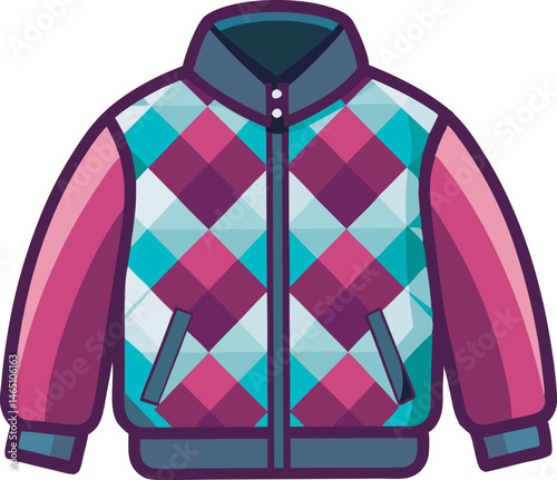 A detailed vector art illustration of a stylish quilted jacket, showcasing elegant stitching patterns, cozy texture, and fashionable winter design