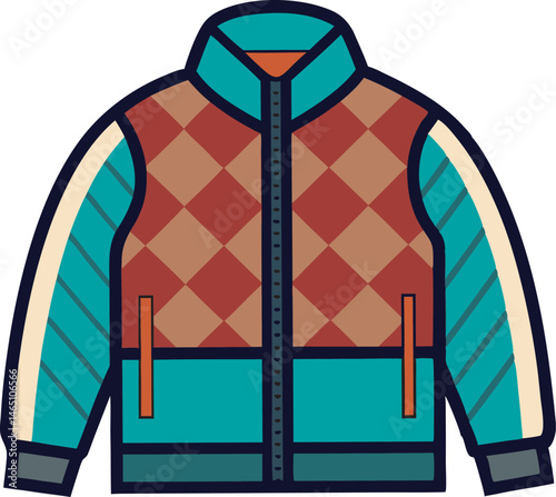 A detailed vector art illustration of a stylish quilted jacket, showcasing elegant stitching patterns, cozy texture, and fashionable winter design
