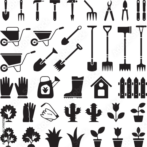 Gardener with Watering Can Silhouette

Garden Tools and Plants Vector Design

Woman Planting Flowers Silhouette

Gardening Scene with Raised Beds Art

Spring Garden Work Silhouette