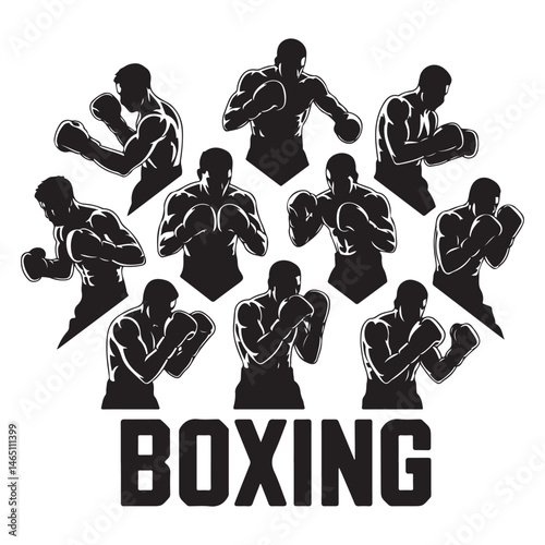 boxing silhouette icons in different fighting poses, ideal for sports, fitness, and boxing-related content.