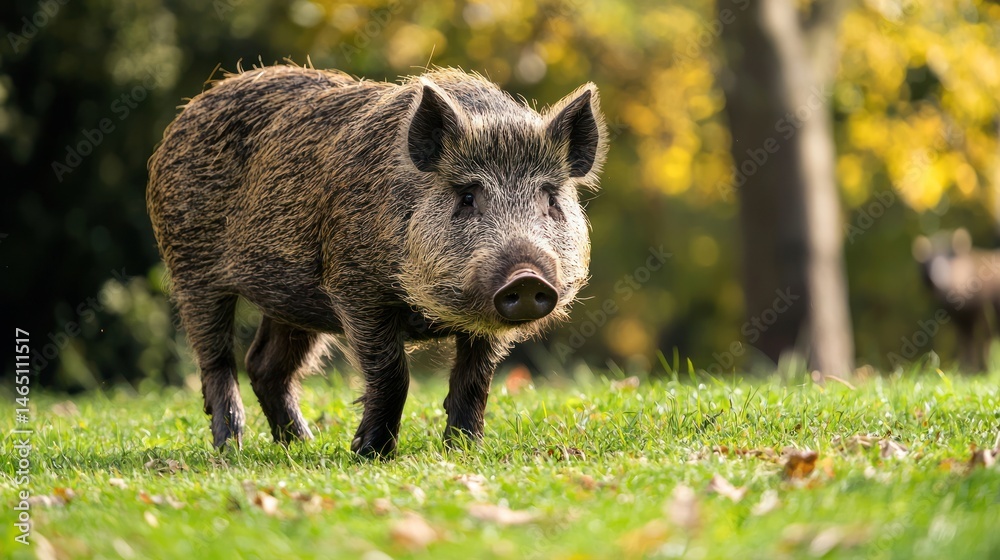 Wild boar causing damage to a residential yard Wild boar causing damage to a residential yard
