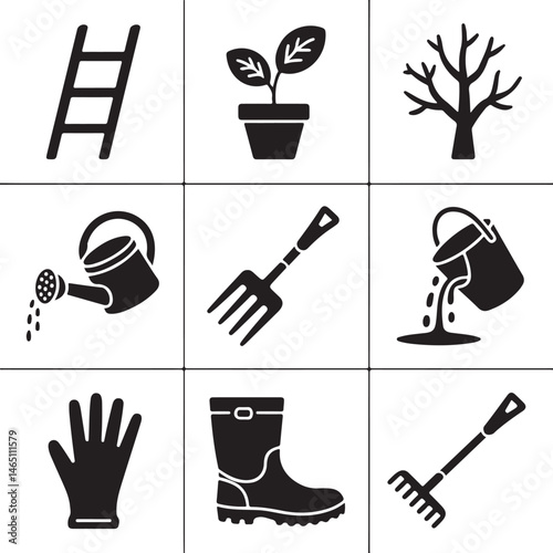 Gardening Silhouettes: Engaging silhouettes illustrating diverse gardening activities, symbolizing the nurturing act of cultivating nature and embracing the serenity of outdoor living.