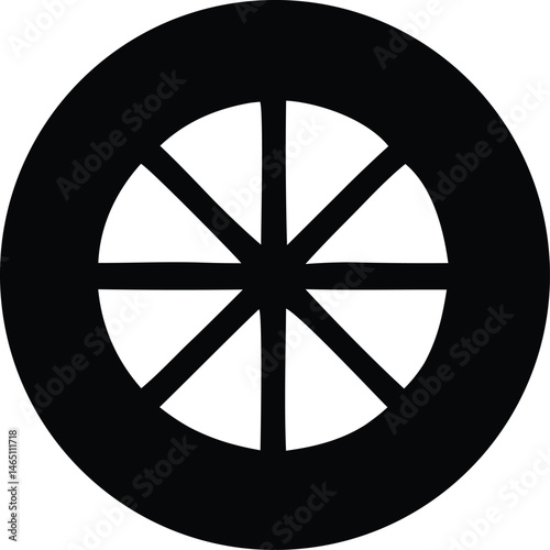 A vector car wheel icon represents an auto tire with a metal rim, a symbol of vehicle transportation