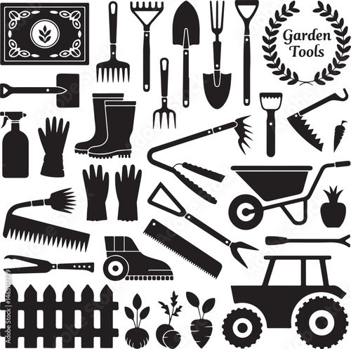 Gardening Silhouettes: Engaging silhouettes illustrating diverse gardening activities, symbolizing the nurturing act of cultivating nature and embracing the serenity of outdoor living.