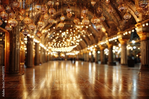 Mosque interior, ornate lights photo
